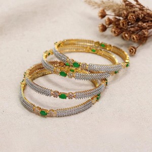Ensemble de bracelets élégants plaqués or et ornés de pierres de zircon pour femmes, bijoux de mariage classiques pour mariée - Product Image 2