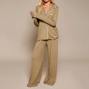 2026 New Winter Vintage Luxury Mid Rise Breathable Pajama Sets Soft Silk Printing Button Fly Cotton Pajamas Set For <b>Women</b> - Product Image 2