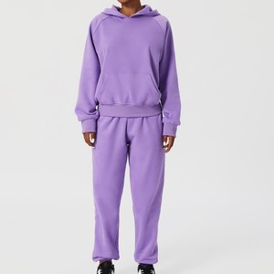 Ensemble de survêtement à capuche pour femme, couleur unie, manches longues, décontracté, respirant, coupe ample, en coton, pour l'automne - Product Image 2