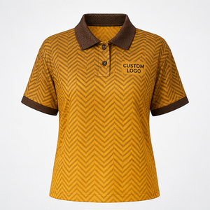 เสื้อโปโลผู้หญิงลายเชฟรอนสีน้ำตาลทองมัสตาร์ดแบบกำหนดเอง แห้งเร็ว ระบายอากาศได้ดี แขนสั้น ชุดยูนิฟอร์มทีมกอล์ฟ WPS-0708 - Product Image 1