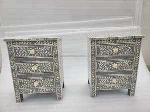 Mesa de Noche Redonda con Incrustaciones de Concha Duradera y Mesa Auxiliar, Muebles Otomanos Hechos a Mano, Estilo Antiguo de la India, Artesanía - Product Image 2