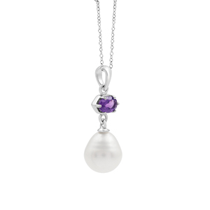 Collar con Colgante de Plata de Ley 925 100% Pura con Amatista y Perla de Agua Dulce, Diseño Clásico de Gota de Agua, Cadena de Serpiente, Joyería para Mujer - Product Image 2