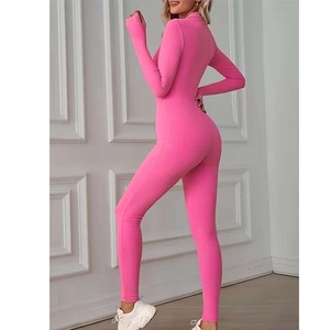 Women's Yoga <b>Jumpsuit</b> High Elasticity 78% Nylon <b>22</b>% Spandex Sleeveless Zip Front Open Back High Waist Skinny Fit Diamond Print - Product Image 3