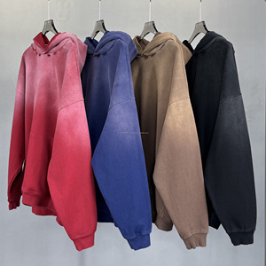 Pull personnalisé délavé au soleil en coton lourd recadrée broderie en détresse lavage à l'acide fabricants sweatshirts à capuche pour hommes - Product Image 1