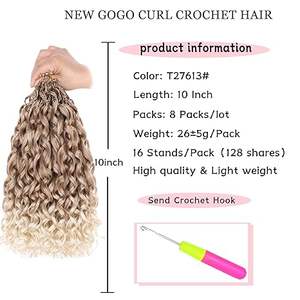 8 Paquetes de Cabello Sintético <span class=keywords><strong>Gogo</strong></span> Curl para Crochet, 10 Pulgadas, Doble Trama a Máquina, Pre-enlazado, Rizado, Ondas de Agua, Ondas Oceánicas, Rubio, Trenzas Profundas - Product Image 5