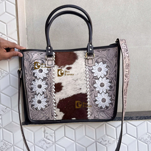 Nuevo Bolso Tote de Piel de Vaca Auténtica, Elegante Bolso de Cuero con Pelo, Tallado a Mano, Multiusos para Mujer - Product Image 1
