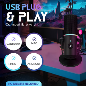 RGB Gaming <b>USB</b> Microphone with Noise Reduction, Mute Button, Volume Control, Headphone Jack for Streaming and Podcasting - Product Image 2