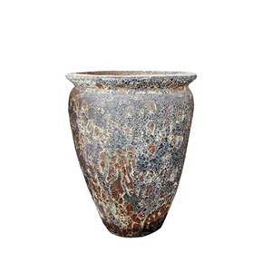 Pot à fleurs en argile émaillée violette rustique avec motif circulaire sculpté à la main, capacité de 1000 ml, pour utilisation en extérieur dans le jardin - Product Image 1