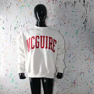 MCGUIRE ASH GREY <b>Mock</b> <b>Neck</b> Sweatshirt 100% RED Applique Embroidery wide <b>neck</b> Sweatshirt Finer Threads - Product Image 6
