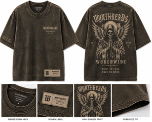 Camiseta de Algodón Extra Grande para Hombre WYNTHREADS con Estampado de Calavera y Ángel, Estilo Urbano, Manga Corta, Cuello Redondo, Corte Jersey - Product Image 1