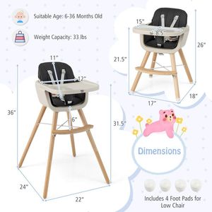 Seggiolone in Legno Convertibile 3-in-1 per Bambini con Cuscino - Product Image 5