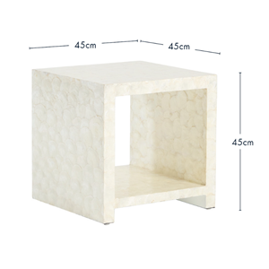 Impresionante mesa auxiliar de nácar, mesa auxiliar bohemia color crema hecha a mano, mueble decorativo luminoso y sostenible de Vietnam - Product Image 2