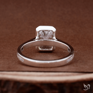 Luxury engagement <b>ring</b> 2.00ct radiant cut lab grown diamond bold bezel <b>set</b> design with channel band in 10k white <b>gold</b> - Product Image 2