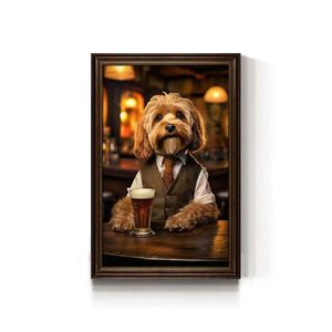 風変わりな動物の壁アート犬猫の肖像画キャンバスフレーム付きヴィンテージパブのテーマペット愛好家のための面白い絵画 - Product Image 1