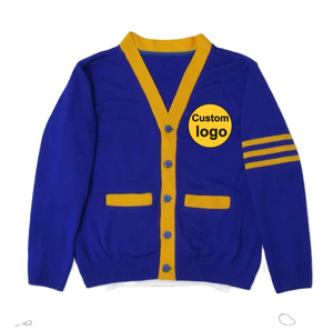 Blue Yellow School College <b>Cardigan</b> Sweater Cotton <b>Cardigan</b> Sweater Cotton Fabric Outerwear Comfortable Daily Wear Clothing - Product Image 3