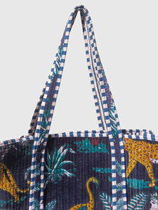 Bolso Tote Bohemio de Pana con Estampado de Leopardo y Aves, Abierto por Arriba, para Compras en Todas las Estaciones - Product Image 2