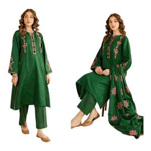 Green Embroidered Cotton Salwar Kameez Set Women Traditional Loose Fit <b>Ankle</b>-Length Casual Wear India Pakistan Style - Product Image 1