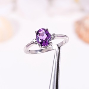 925 Sterling <b>Silver</b> Amethyst Oval Cut <b>Ring</b> Purple Gemstone Jewelry for Women Classic <b>Solitaire</b> Style Custom Wholesale Supply - Product Image 4