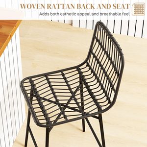 Modern Style Bar <b>Stools</b> Set of 2 26\" <b>Counter</b> Height <b>with</b> <b>Back</b> Strong Rattan Bar Chairs for Kitchen Island Black - Product Image 4