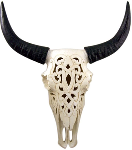 Crafted Buffalo <b>Bull</b> & Ram <b>Skull</b> with Majestic Horns Modern Cultural Wall Art and Stand Decoration for Sophisticated Interiors - Product Image 1