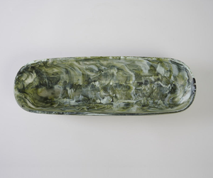 Bol de service bohème en résine écologique verte, fait main, finition laquée polie, plat ovale pour la décoration de la maison et des fêtes - Product Image 3