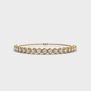Pulseras de Moda, Pulsera de Tenis con Forma Hexagonal de Panal, Oro Amarillo de 14K, Diamantes Cultivados en Laboratorio, Pulseras de Cadena Delicadas para Mujer - Product Image 1