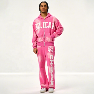 Custom <b>Tracksuits</b> Men Full All Over Dtg Print Zip up Hoodie Streetwear Baggy Stacked Vintage Flared Sweatpants and Hoodies Set - Product Image 5