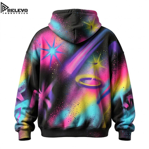 เสื้อฮู้ดดี้โอเวอร์ไซส์ลายกราฟฟิตีดาวพ่นสีแบบแอร์บรัชสำหรับผู้ชาย OEM พิมพ์ลายทั่วตัว สไตล์สตรีทแวร์ พร้อมเชือกผูก - Product Image 2