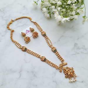 Temple Style Long Necklace Set with Hindu God Motif - Product Image 3