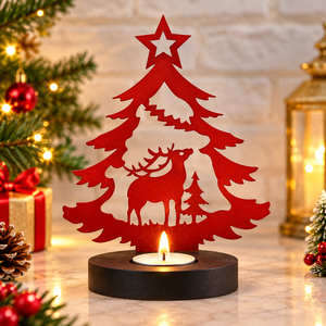 Adorno Navideño de Reno para Árbol de Navidad, Portavelas Decorativo de Madera Roja para Velas de Té, Decoración Festiva para el Hogar, Oficina o Mesa - Product Image 1