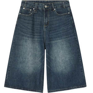 Pantalones cortos de mezclilla azules vintage para hombre, corte ajustado, ropa informal para exteriores, tela suave y cómoda - Product Image 1