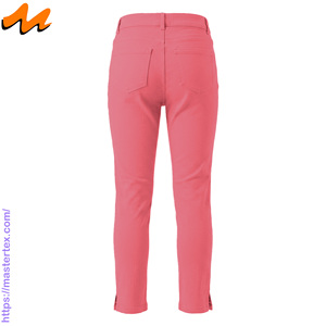 Pantalon décontracté pour femme en denim coupe droite, cinq poches, ourlet fendu, tissu respirant, été-printemps, coton élasthanne 6,64 oz - Product Image 3