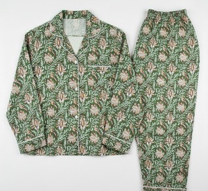 Ensemble de pyjama et de détente pour femme en coton, tissé thermiquement, imprimé à la main, vente en gros Inde - Product Image 6