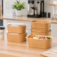 Bol en papier kraft biodégradable avec logo personnalisé, 750 ml 1100 ml, bol à salade en papier anti-fuite pour emballage alimentaire à emporter