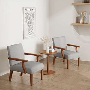 Set di 2 Poltrone in Tessuto con Tavolino Rotondo in Legno per Soggiorno - Product Image 6