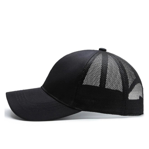 <b>Black</b> 5-Panel Mesh Trucker Cap Cotton Front Adjustable Snapback Baseball Hat Breathable Outdoor Sports Casual Headwear - Product Image 6