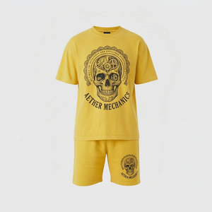 เสื้อยืดพิมพ์ลาย DTG สำหรับผู้ชาย คุณภาพสูง ทรงหลวมไหล่ตก ผ้าถักนิตติ้ง 100% คอตตอน ชุด 2 ชิ้น ผ้าฝ้าย 100% - Product Image 2