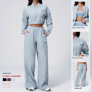 Conjunto de Yoga para Mujer, Color Sólido, 95% Nailon, 5% Elastano, Sin Mangas, Cintura Alta Elástica, Transpirable, Protección Solar, Secado Rápido - Product Image 4