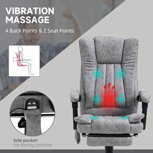 Sedia da Ufficio Reclinabile con Massaggio e Calore, Poggiatesta Alto, 6 Punti di Massaggio, Altezza Regolabile, Poggiapiedi Nero per Donne - Product Image 6