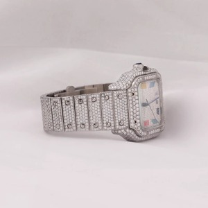Montre rectangulaire de luxe pour femme, incrustée de diamants, cadran analogique, mouvement à quartz, bracelet en acier inoxydable, fermoir papillon 30 mm - Product Image 2