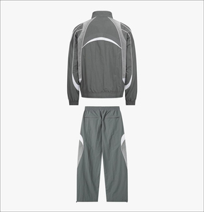 Men's Gray Sporty Track Suit Set Stand Collar Zipper Jacket With White Stripes Breathable Knitted Polyester Spring Wear - Product Image 2
