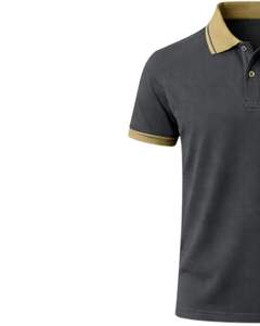 Polo en coton gris anthracite pour homme avec col et bordures de manches contrastants kaki, coupe classique, décontracté, été, approvisionnement en gros OEM - Product Image 3