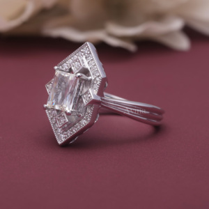 Bague de fiançailles en diamant de laboratoire certifié IGI, taille radiant, style Art Déco, halo, en argent sterling 925 massif, bague vintage - Product Image 6