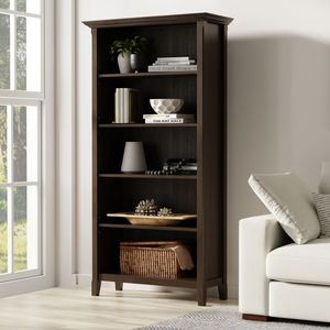 Amherst 36-Inch <b>Solid</b> <b>Wood</b> 5 Shelf <b>Bookcase</b> Hickory Brown - Product Image 3