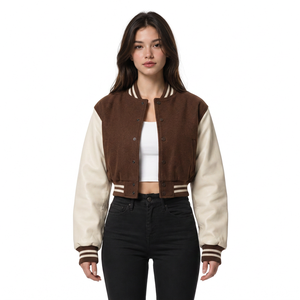 Custom womens varsity streetwear jacket wool body <b>leather</b> sleeve private label wholesale low MOQ supplier - Product Image 5