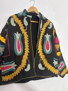 Black Floral Embroidery Velvet Kimono <b>Cardigan</b> Long Sleeve Loose Fit Mandarin Collar Autumn Casual Beautiful Elegant Vintage - Product Image 4