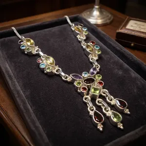 Pendentif en argent sterling 925 avec pierre précieuse améthyste, collier multicolore fait main, bijoux élégants de style bohème, vente en gros - Product Image 3