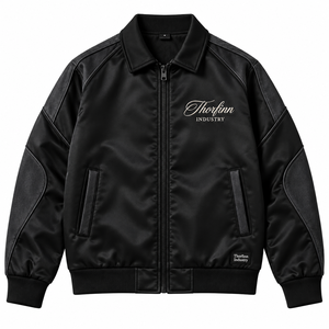 เสื้อแจ็คเก็ตบอมเบอร์ผู้ชายสีดำแบบมีซิป ยี่ห้อ Thorfinn Industry คอปกพับได้ สไตล์ลำลอง เหมาะสำหรับฤดูใบไม้ร่วง ราคาถูก ขายส่ง รับผลิตตามแบบ OEM - Product Image 2