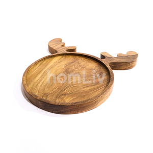 Plateau de service en bois de Noël en forme de bois de cerf, assiette à fruits et collations, plat de table festif pour fête, en bois de teck naturel durable - Product Image 1
