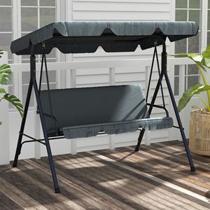 Dondolo da Giardino a 3 Posti Grigio Rilassante con Tettuccio Regolabile e Cuscini Comfort - Product Image 2